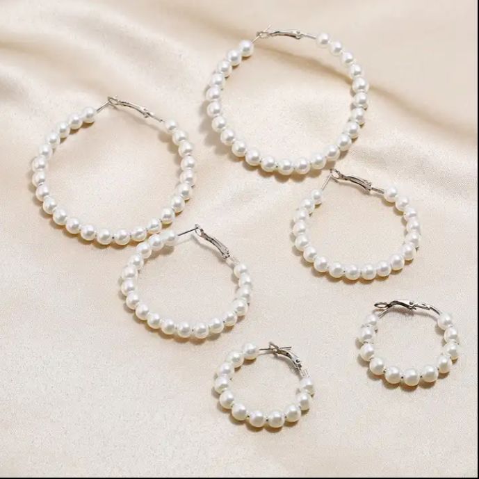 Elegant Silver Plated 58mm Big Round Hoop Faux Pearl Earrings Imitation Pearl Hoop Earrings