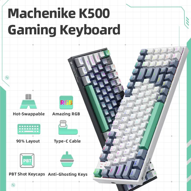 K500-B94 Machenike K500 Mechanical Keyboard Gaming Keyboard Wired Keyboard Hot Swappable 94 Keys RGB Light Mac Windows