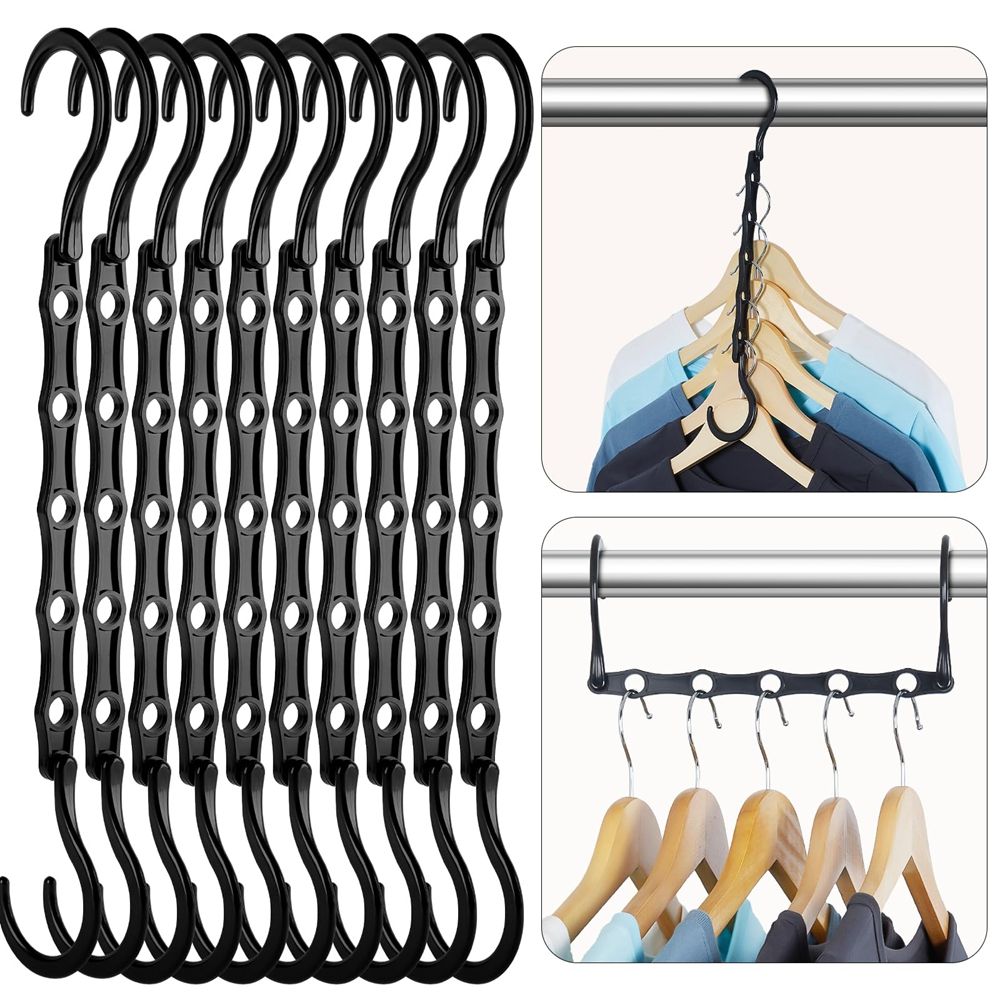 Space Saving Hangers, Premium Smart Hanger Hooks, Sturdy Cascading Hangers with 5 Holes for Heavy Clothes, Closet Organizers and Storage, College Dorm Room Essentials 10 Pack