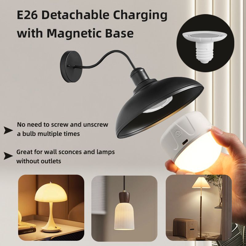 Upgraded USB Rechargeable Magnetic RGB Bulb, tool-free magnetic adsorption design for easy installation and free position shifting. Built-in rechargeable battery supports wireless cordless use and side charging while lighting