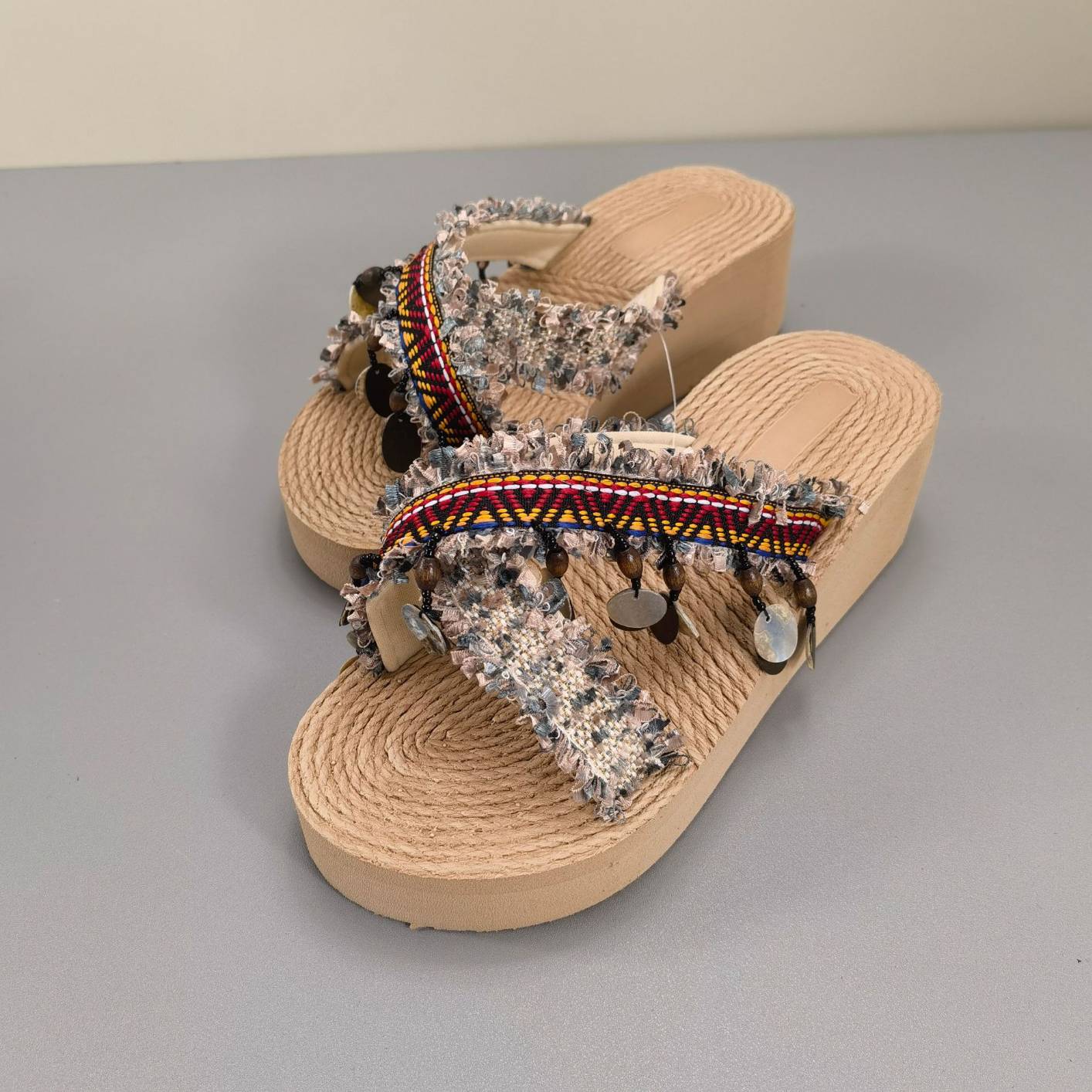 1720-101 Women's Summer Fashion Tassel Wedge Sandals Lightweight Non Slip Beach Shoes