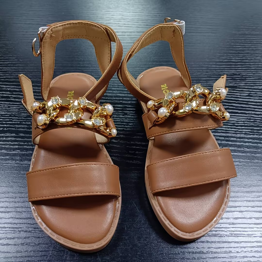 AK - 75 Children's Summer New Versatile Chain Rhinestones Sandals Flat Bottom Soft Sole Sandals