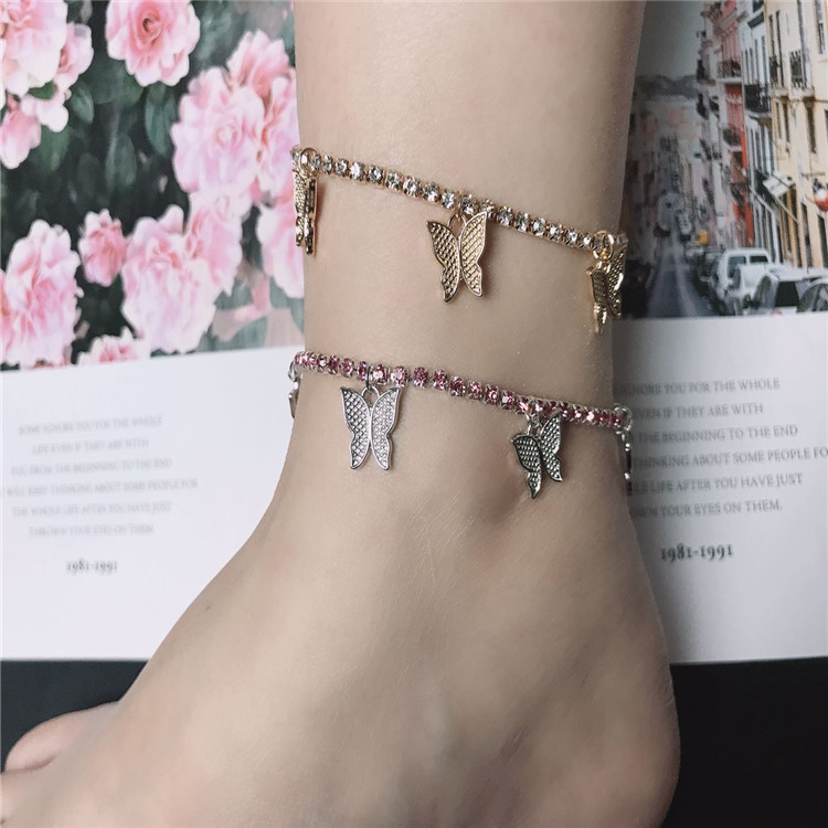 X1300 Women's Temperament Simple Fashion Fringed Diamond Butterfly Anklet