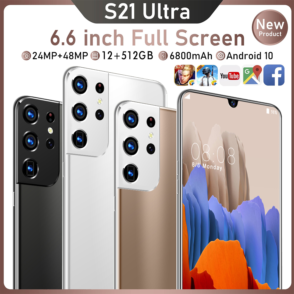 S21 ultra smartphone 6.6-inch water drop large screen ultra Book 12 + 512gb HD camera 24 + 48mp large capacity 6800mah eight core Android 10.0