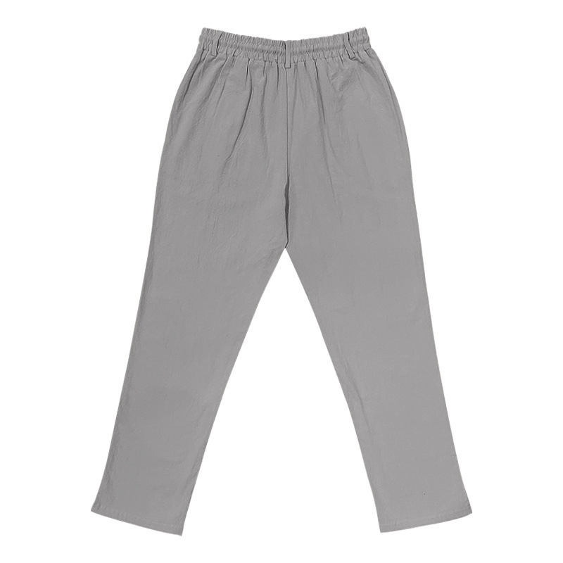 Men's Bottoms Pants Casual American Men's Cotton Linen Pants Button Decoration Drawstring Summer Beach Pants Straight Tube Solid Color Breathable Pants