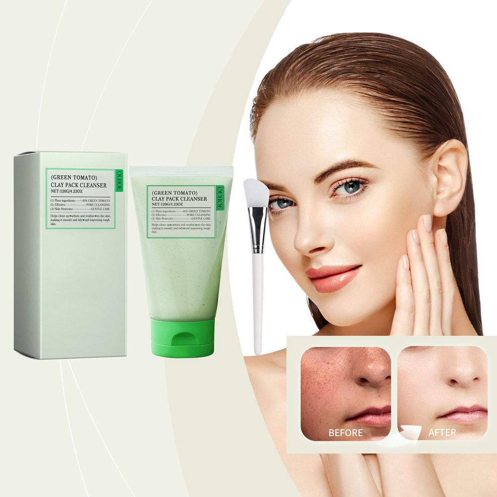 OUHOE Green Tomato Facial Cleanser Cleansing Reduce Clogged Pore Oil Control Face Wash Acne Remove Blackhead Brightening Face Cleanser