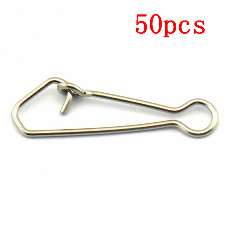 50pcs Stainless Steel Fishing Swivels Hooked Snaps Fishing Hook Line Connector Sea Swivel Rolling Snap