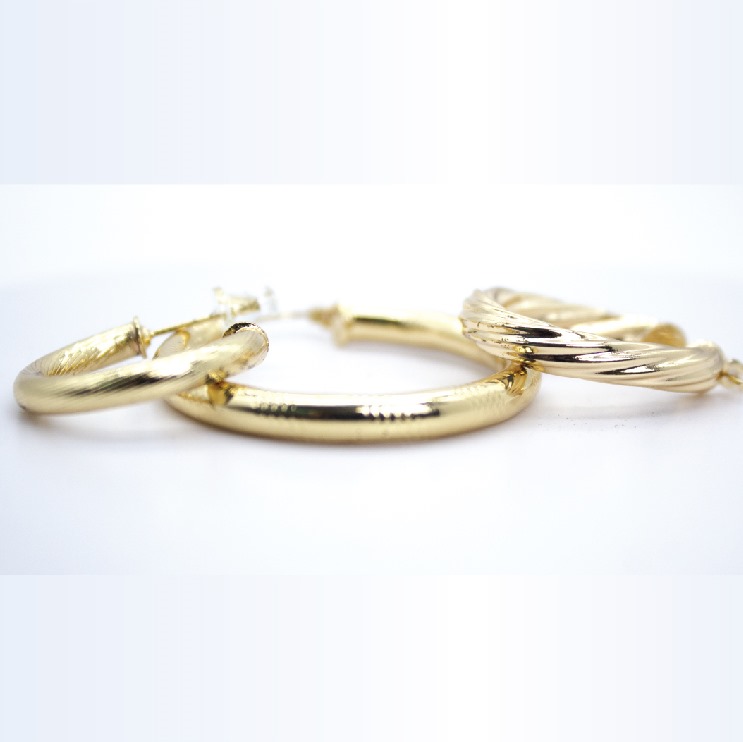  Three pairs of 9ct gold hollow hoop earrings- Stainless Steel Smooth Chunky Hoop Earrings For Women 3 in 1
