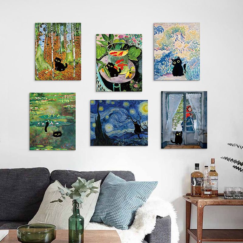 6Pcs Funny Black Cat Wall Art Cats in Famous Paintings Posters Prints Vintage Gallery Wall Decor Pictures Eclectic Cute Preppy Aesthetic Room Decor,Unframed