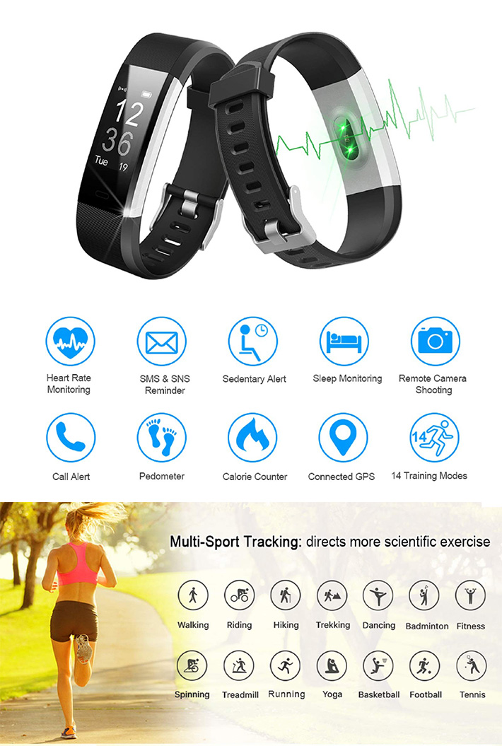 Fitness Tracker Smart Band, Waterproof Activity Tracker Watch with Heart Rate, Smart Bracelet with Step Counter