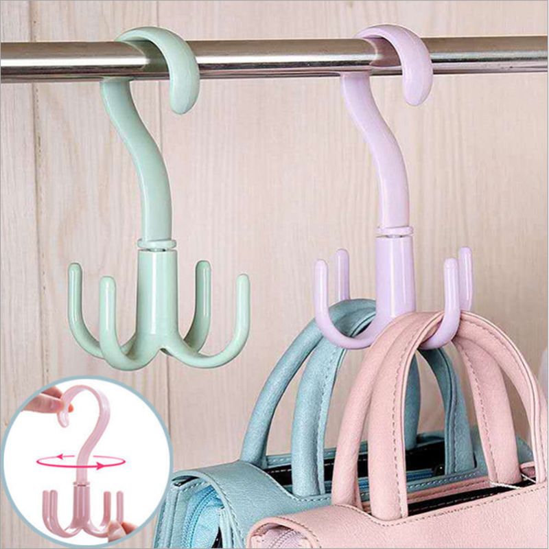 4 pcs Four claw hook, multifunctional rotatable, hanging scarf and bag storage rack, non perforated plastic thick coat hook CRRSHOP Rotating hook, four claw multifunctional wardrobe bag hook, nail free plastic tie hook