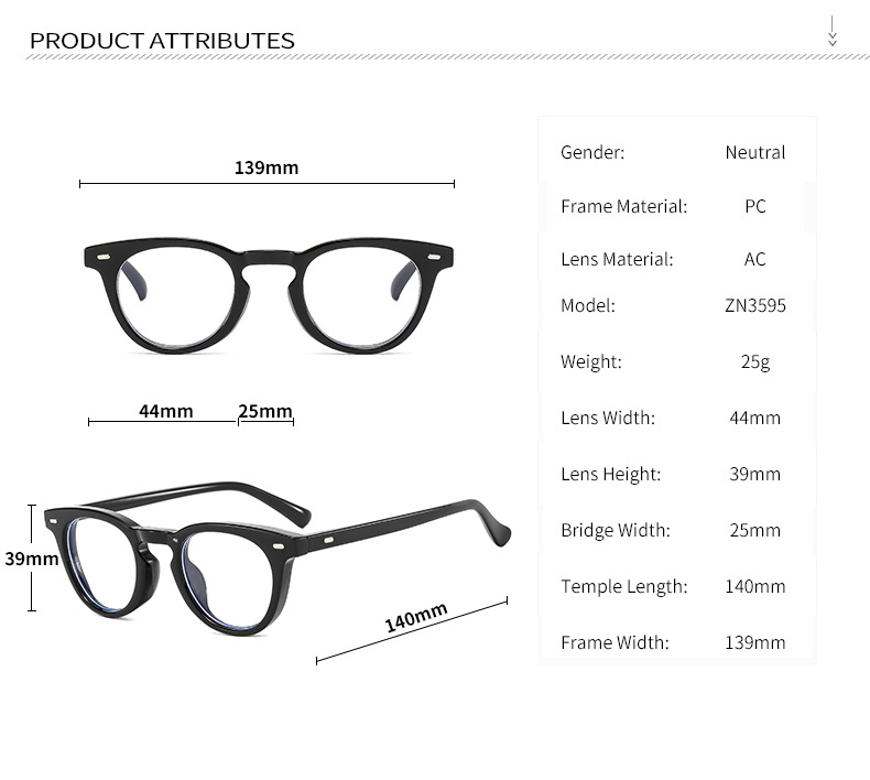 3595 New Trend Women Eyeglasses Anti-Blue Light Men Optical Computer Eye Glasses Vintage Round Plastic Glasses Frame Eye Wear