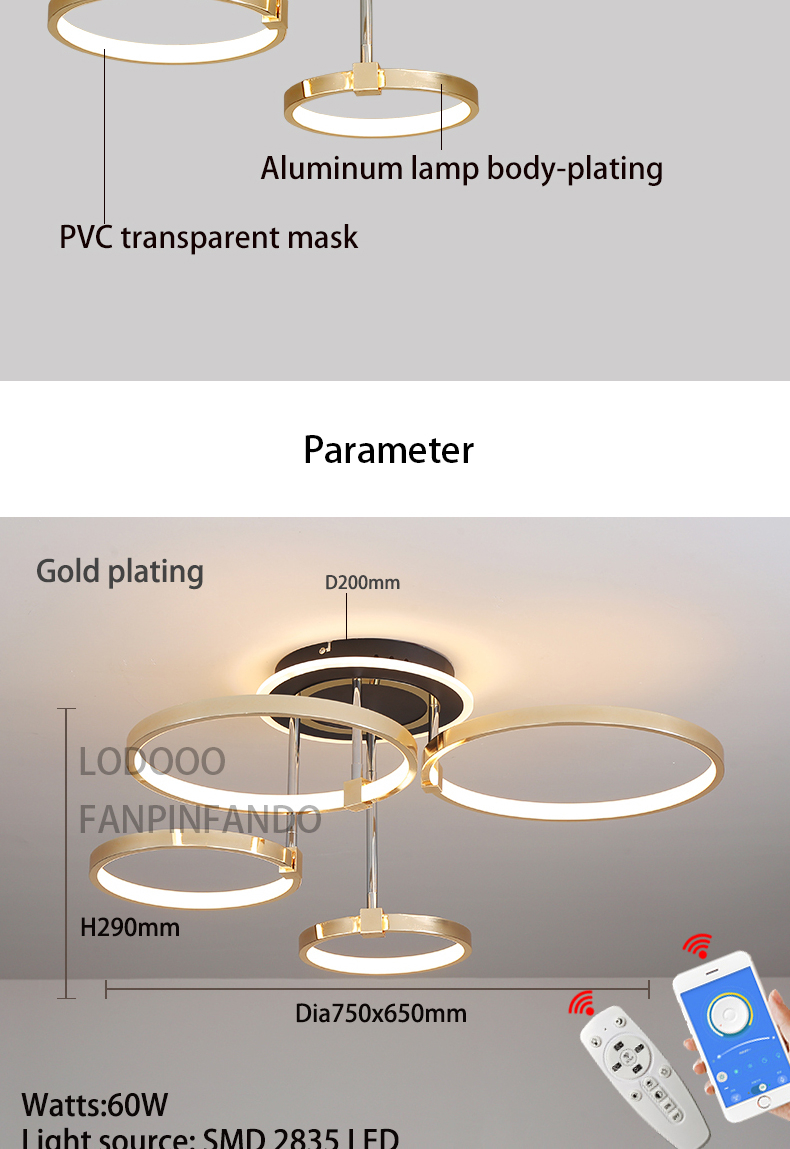 LPS Nordic creative round chandelier bedroom living room dining room lighting golden chrome halo ceiling lamp