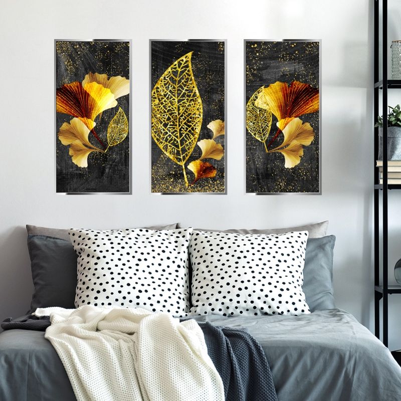 Wall stickers 30*60cm 3pcs leaf and flower combinations, fake oil paintings, decorative paintings, background wall decorations, self-adhesive wall stickers