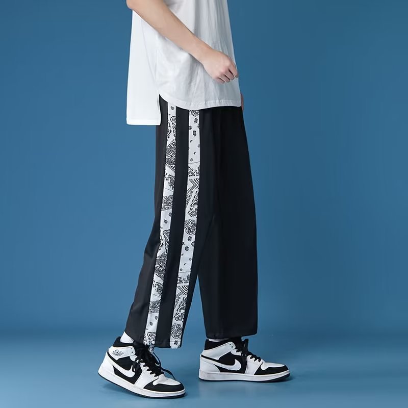 KC K111 Men's Fashion Medium High Waisted Sports Pants Loose Printed Casual Pants