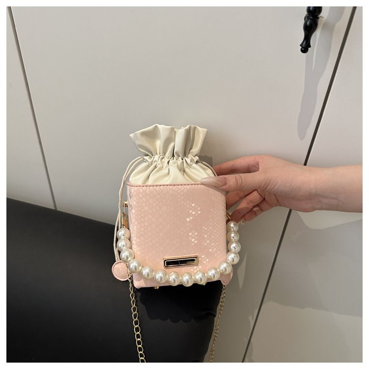 Trendy Niche Pearl Handle Bucket Bag, Women's Luxury Shoulder Bag, Casual Crossbody Handbag
