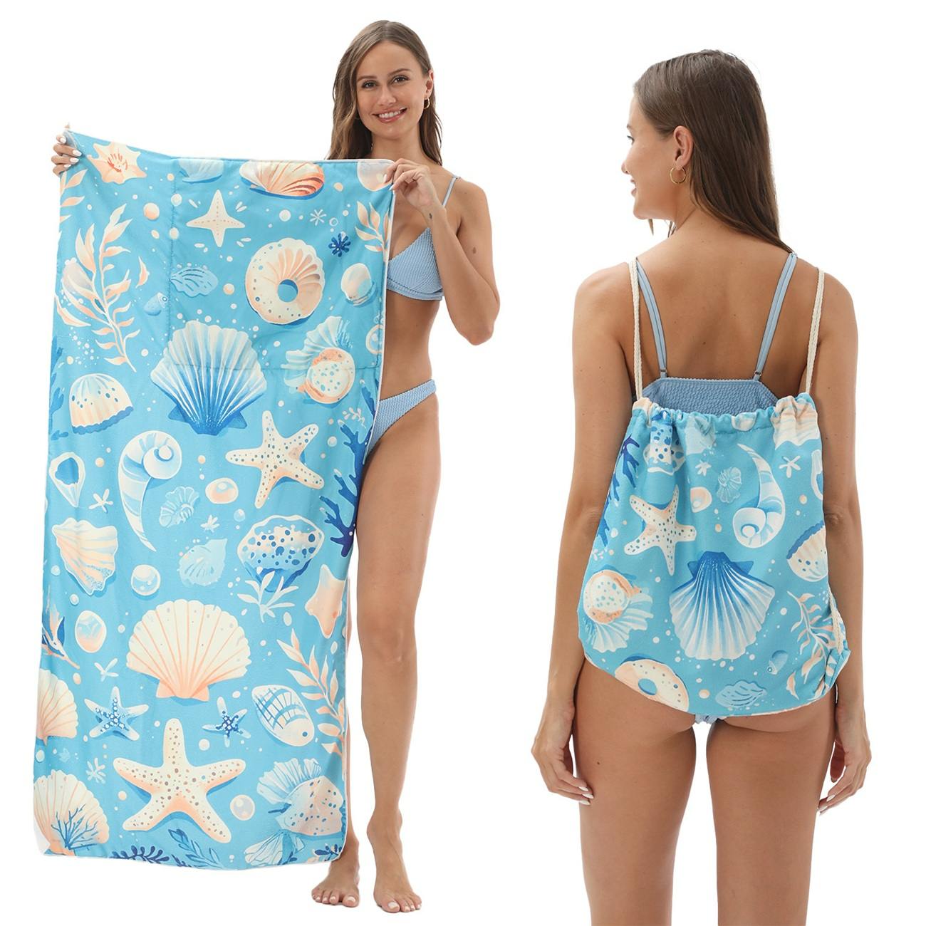 2 - in - 1 foldable beach towel, printed bath towel, all - in - one beach towel with a storage bag that can be folded and storedYTB-001-3