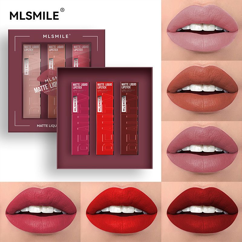 3 Pcs Matte Liquid Lipstick Set, Long Lasting Up to 16 Hours Waterproof Velvet Lip Gloss, Non-Stick Cup Highly Pigmented Lip Makeup Kit for Daily Wear, Party & Wedding
