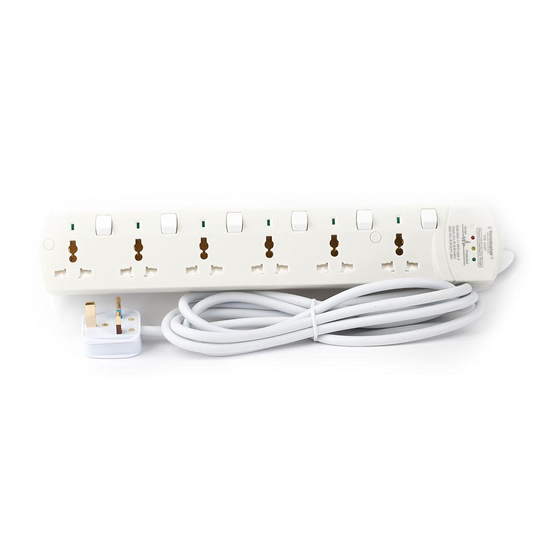 6-Way Universal Power Extension Socket with Surge Protection & 3M Cable