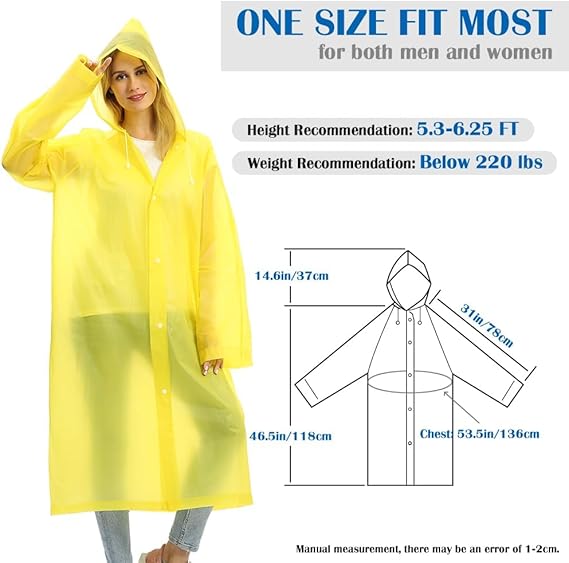 Raincoats for Adults Reusable, EVA Rain Ponchos Lightweight Rain Coat Waterproof Rain Gear for Men and Women