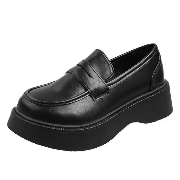 Loafer Shoe Women's New Thick Soled Sponge Cake Shoes Japanese British Style Small Leather Shoes Slip on Women's Shoes