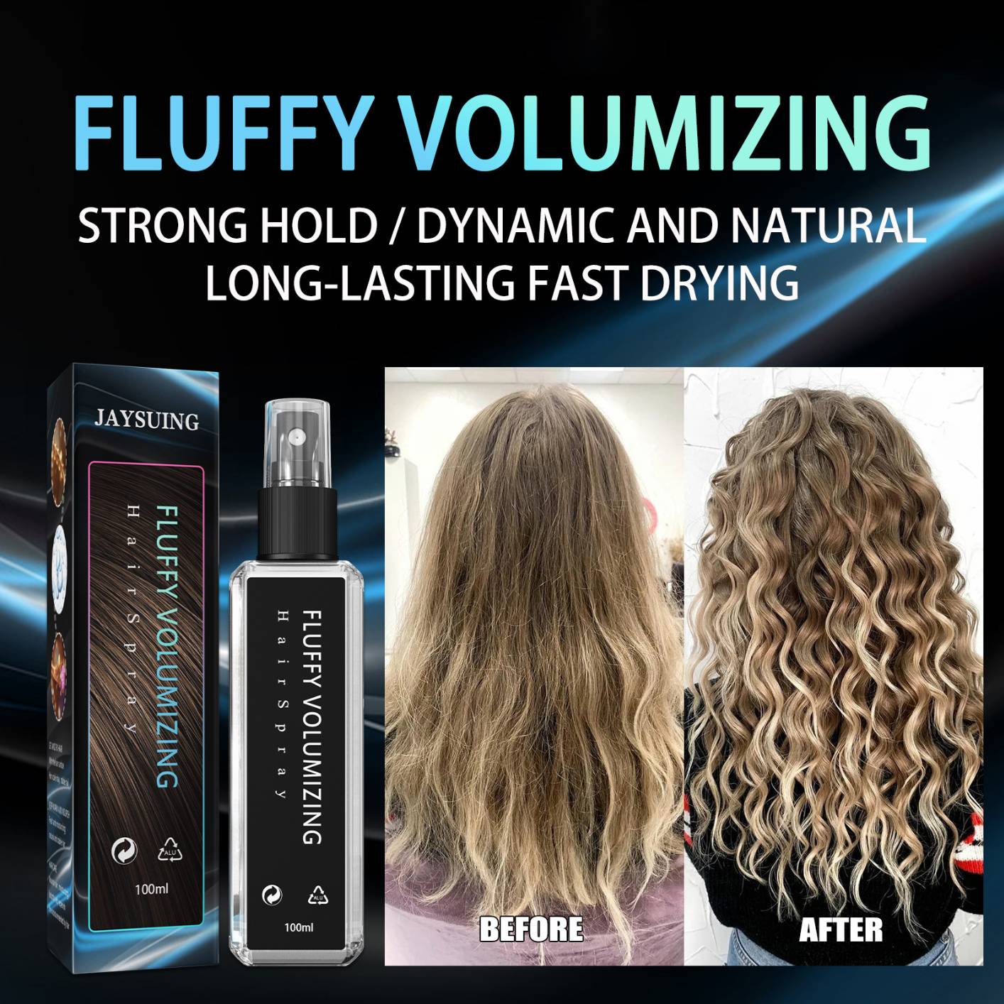 Fluffy Volumizing Hair Spray - 100ml Extra-Volume Magic Spray, Moisturizing Long-lasting Bright, Non-sticky Hair Spray, DIY Hairstyle for All Hair Types