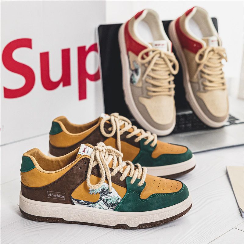 2024 new men's sports shoes fashion port wind niche comfortable student shoes low top lace-up soft soled board shoes