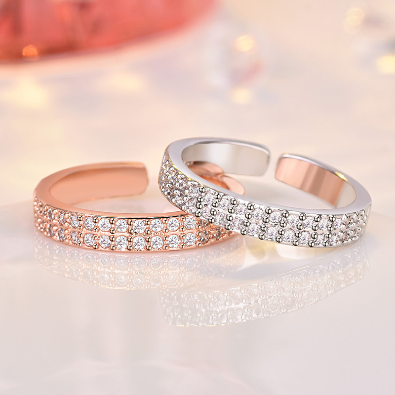 J116 Women Elegance Double Row Zircon Rings Diamond-Encrusted Rings Jewelry