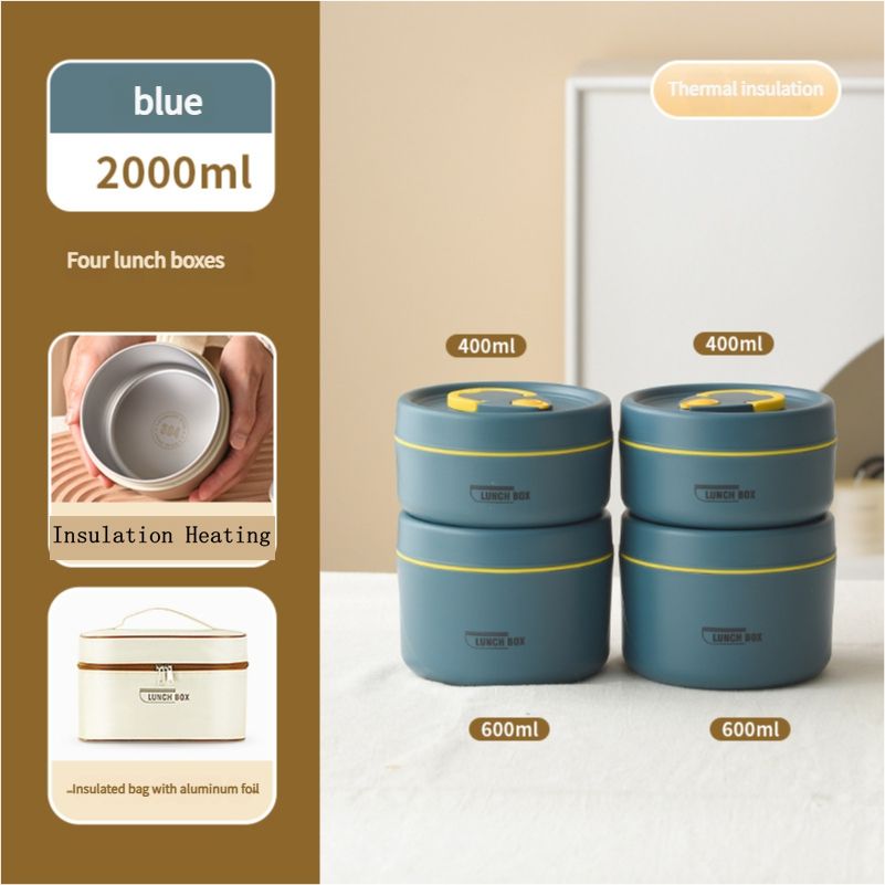 304 stainless steel insulated lunch box sealed and leak-proof portable office worker student single multi-layer mini bowl with lid heating pot lunch boxBlue 4-layer