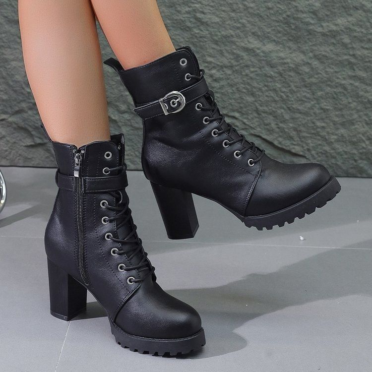 2025 Autumn/Winter new women's oversized Dr. Martens boots, short boots with belt buckles, high heels, thick heels and waterproof platform women's boots