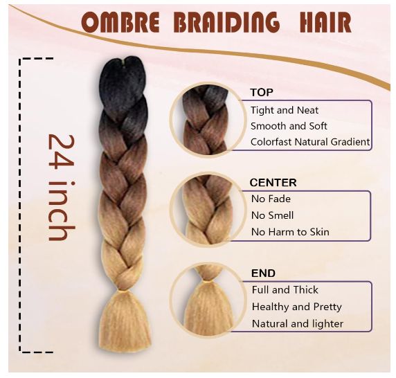 Obaasima Strands OS Ombre Braiding Hair 82" BY30 For Braid And Rasta / Black / Light Brown