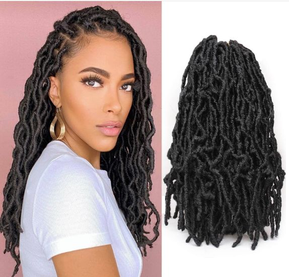 Obaasima Strands Faux Locs Crochet Braids Hair Pre Looped Soft Dreadlocks Braiding Hair Faux Locs Pack- Soft Locs Crochet Hair BLACK (2#)