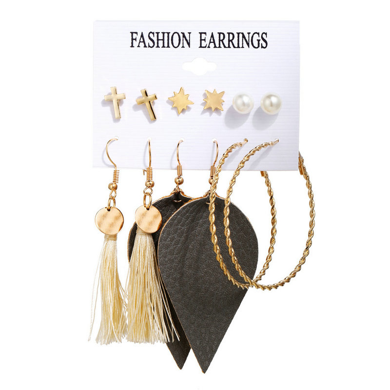 5505 6pcs Vintage Tassel Acrylic Earrings For Women Bohemian Earrings Set Big Dangle Drop Earring Brincos Female Fashion Jewelry