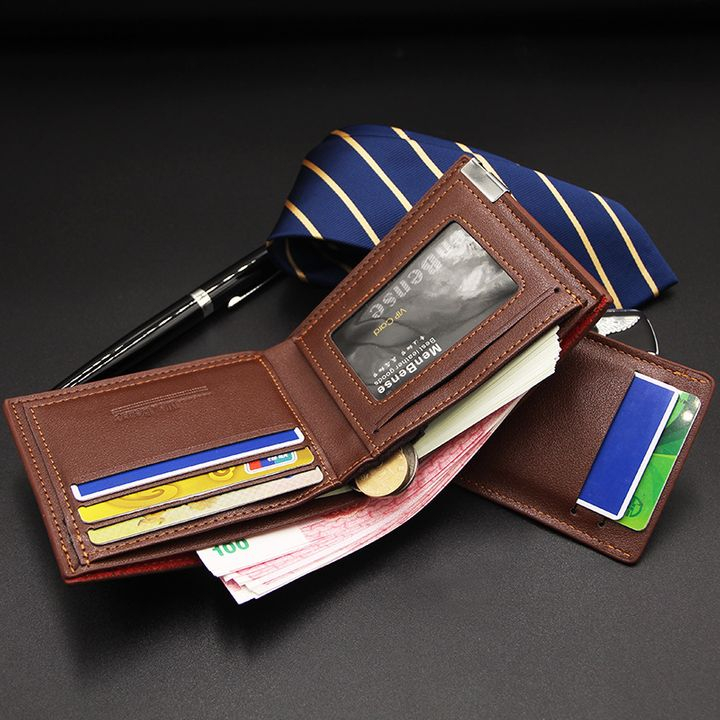 Men Leather Wallet Male Genuine Purse Money Clip Bag Short Small Credit Card Holder Coin Pouch Gift Black 12cm*9.5cm