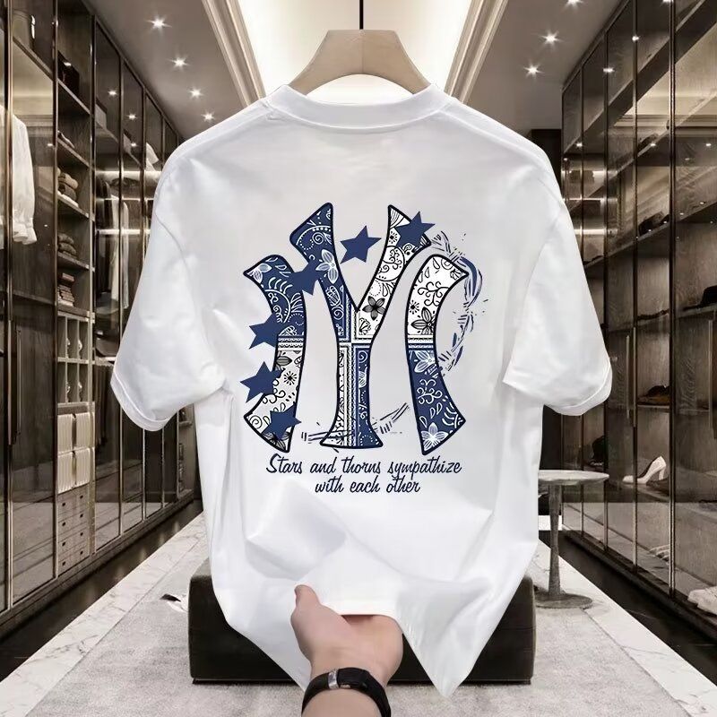 Fashion brand short sleeve T-shirt men 2024 summer new pure cotton ruffian handsome loose casual print ins half sleeve shirt