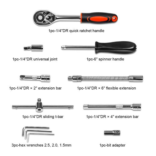 Mythco 46Pcs Socket Wrench Set - Auto Repair Tool Kit Black