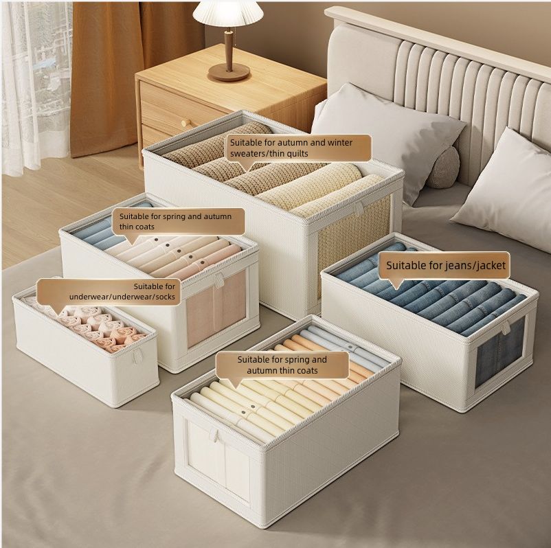 Oxford Cloth Window Visible Clothing with Lid Storage Box Household Clothing Fabric Storage Box Large Organizing Artifact Box Home Storage Organization Baskets Bins Containers Lidded Storage Bins