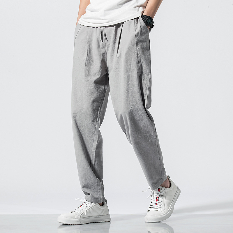 New Chinese style foreign trade autumn cotton linen pants men's retro plus size loose Harlan pants