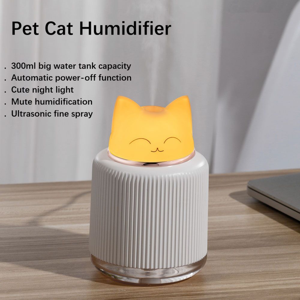 New Lovely Pet Kitty Mini Humidifier, Creative Cartoon Cat Shape USB Mist Humidifier with Colorful Gradient Ambient Light, Silent Portable Humidifier for Bedroom Desk Car Interior Decor Gift
