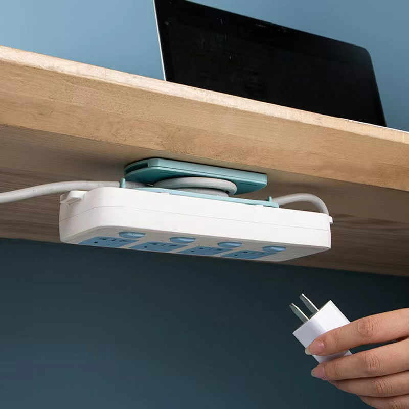Self Adhesive Power Strip Holder Fixator- Power Strip Holder with Wire Winding Function No Hole Plug-in Wall Socket Sticker Fixer Household Fixator Wall Mount Punch for Home and Office