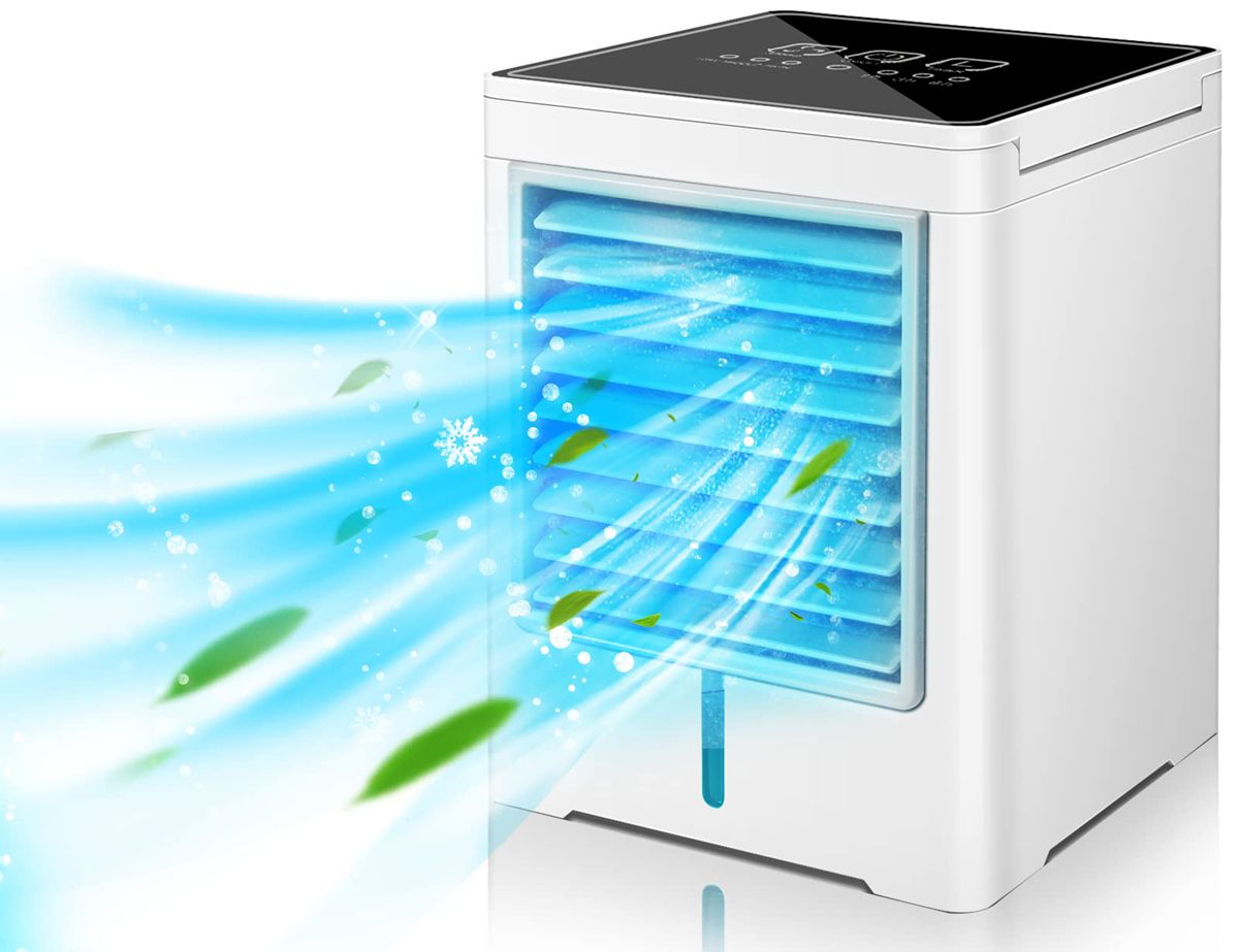 Portable Air Conditioners Fan, Evaporative Air Cooler, USB Personal Mini Air Conditioner with 3 Wind Speeds & 3 Timers Touch Screen Desktop Cooling Fan for for Home Room Camping Car OfficeWhite
