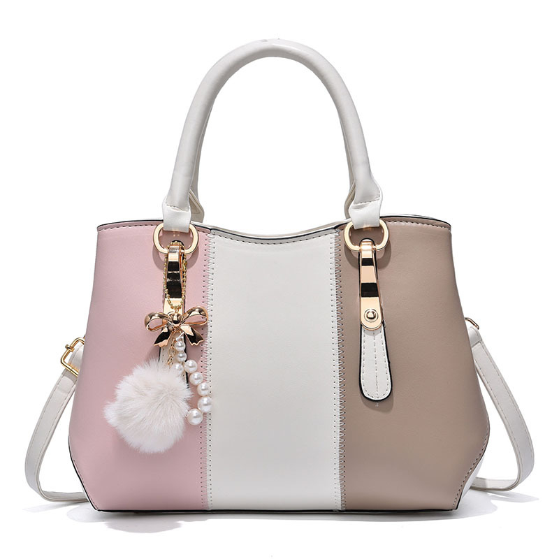 women's handbag color stitched shoulder bag large capacity pendant girls' bag