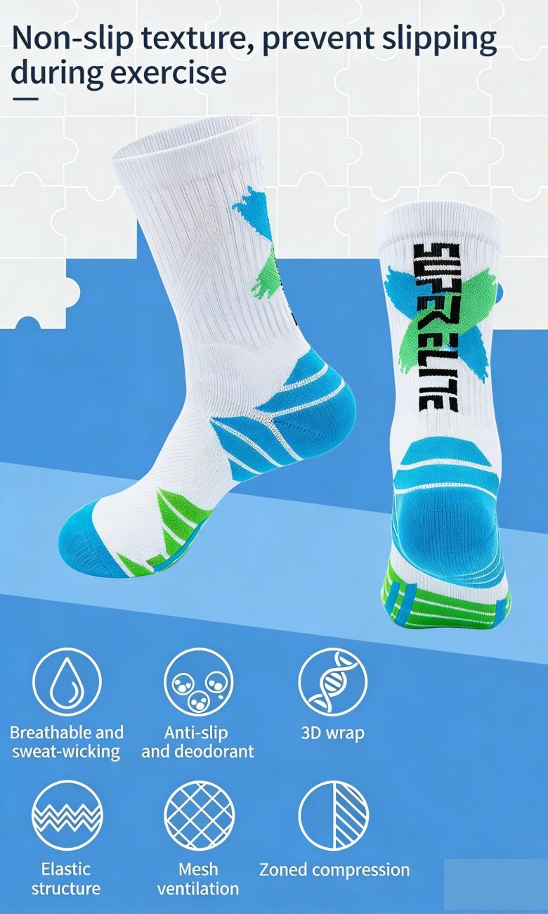 Men's High-Calf Marathon Running Socks, Professional Basketball Socks with Thickened Terry Sole, Cushioned Shock Absorption Athletic Socks for Running, Basketball, Training
