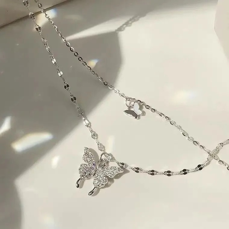 X16 Women's Niche Double Layer Butterfly Necklace Alloy Clavicle Chain