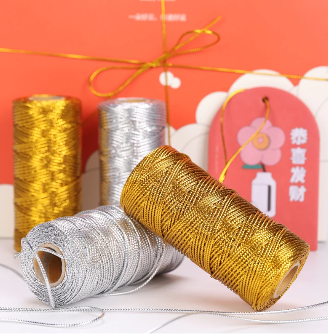 1.5mm 100m String Gold and Silver Thread Gift Wrapping String for Jewelry Making Lanyard String DIY Bracelet Christmas Home Decor