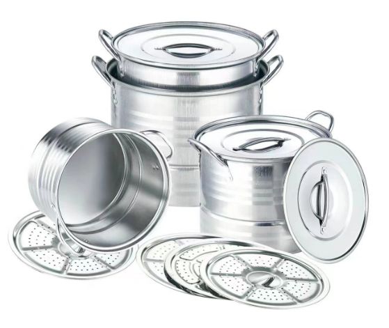 Steel lid four-piece soup bucket with steaming plate