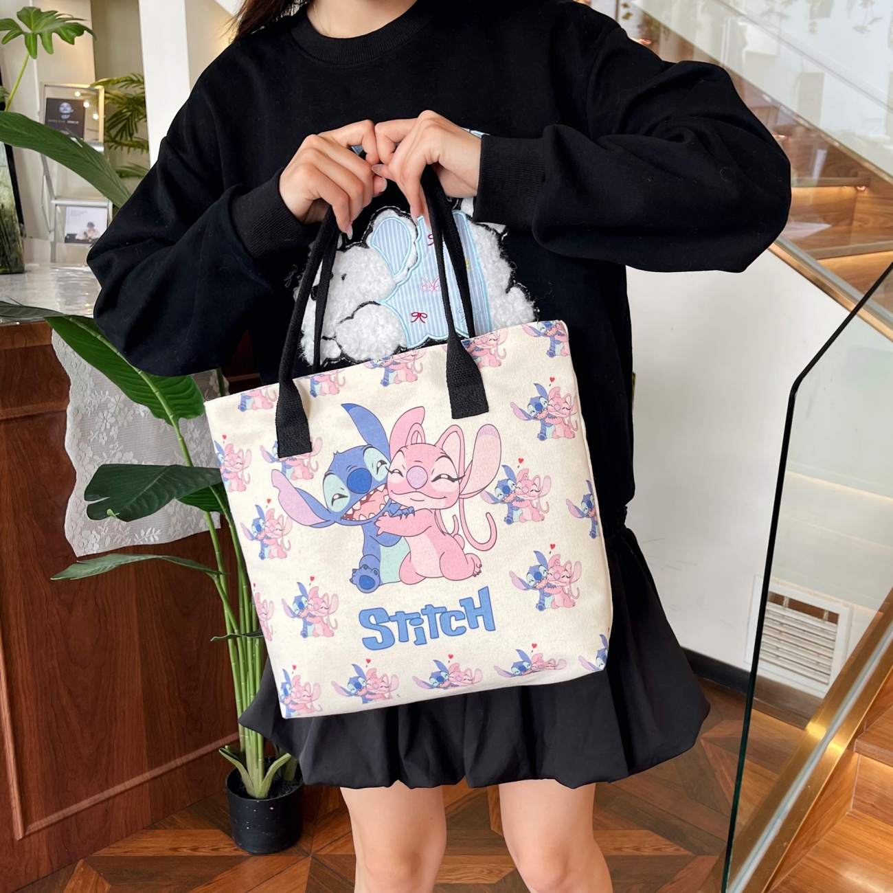 MISS DG Stitch bag shoulder bag large capacity tote bag cartoon cartoon Stitch cute ladies travel bag