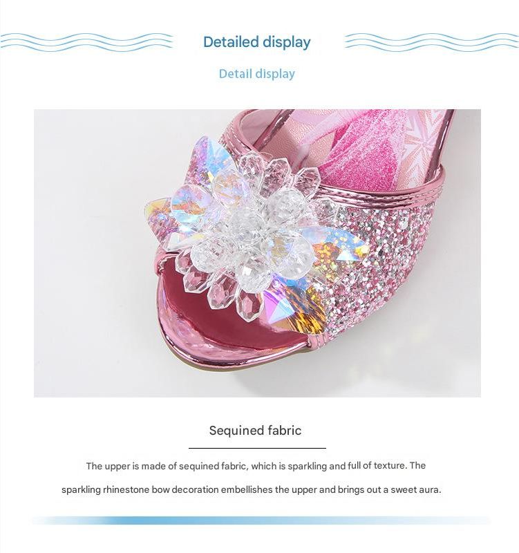 Dress Shoes Girls' High-Heeled Sandals Summer New Children's Crystal Shoes Children's Soft Soled Snow Princess Shoes