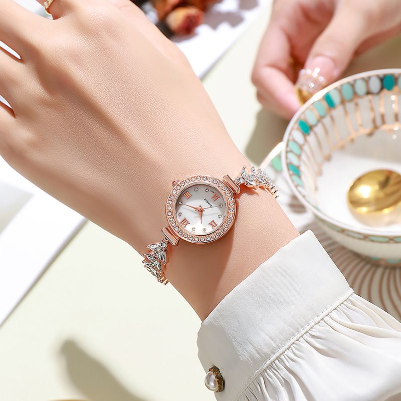 Mermaid ladies' popular round diamond studded bracelet with drawstring quartz watch