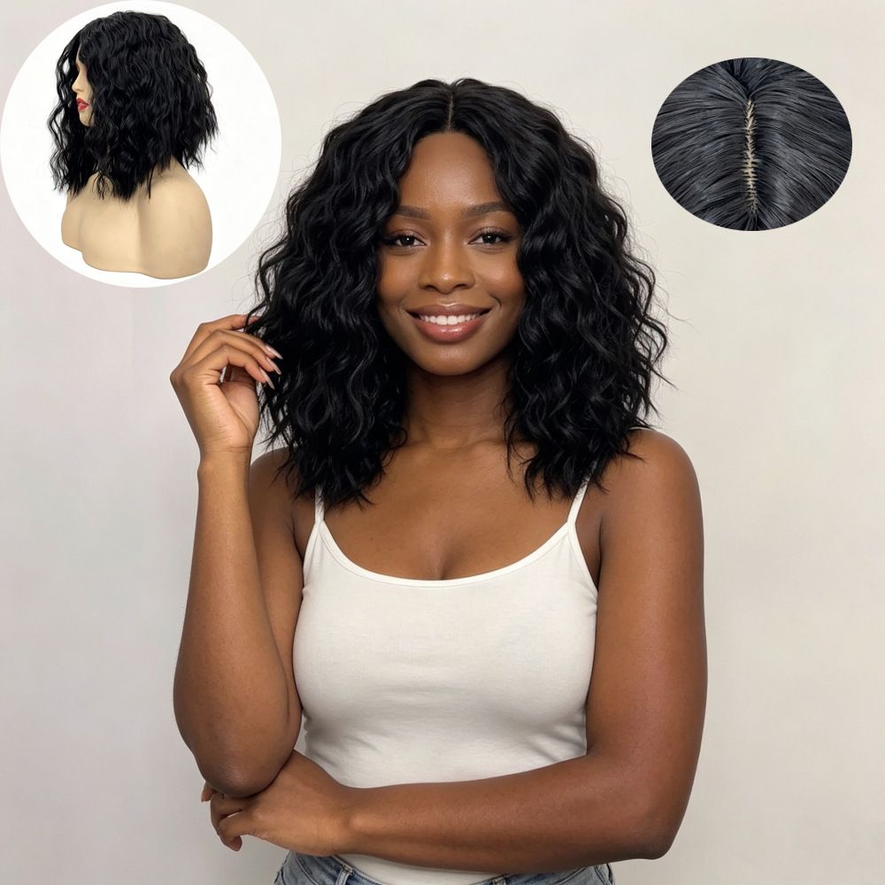 Fashion Black Short Curly Wigs Fluffy Explosive Synthetic Hair Wigs Lightweight Breathable Women Daily Cosplay Party Hair Head Cover Heat Resistant Fiber Wigs
